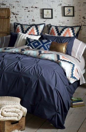 Navy Blue Pintuck Duvet Cover Set